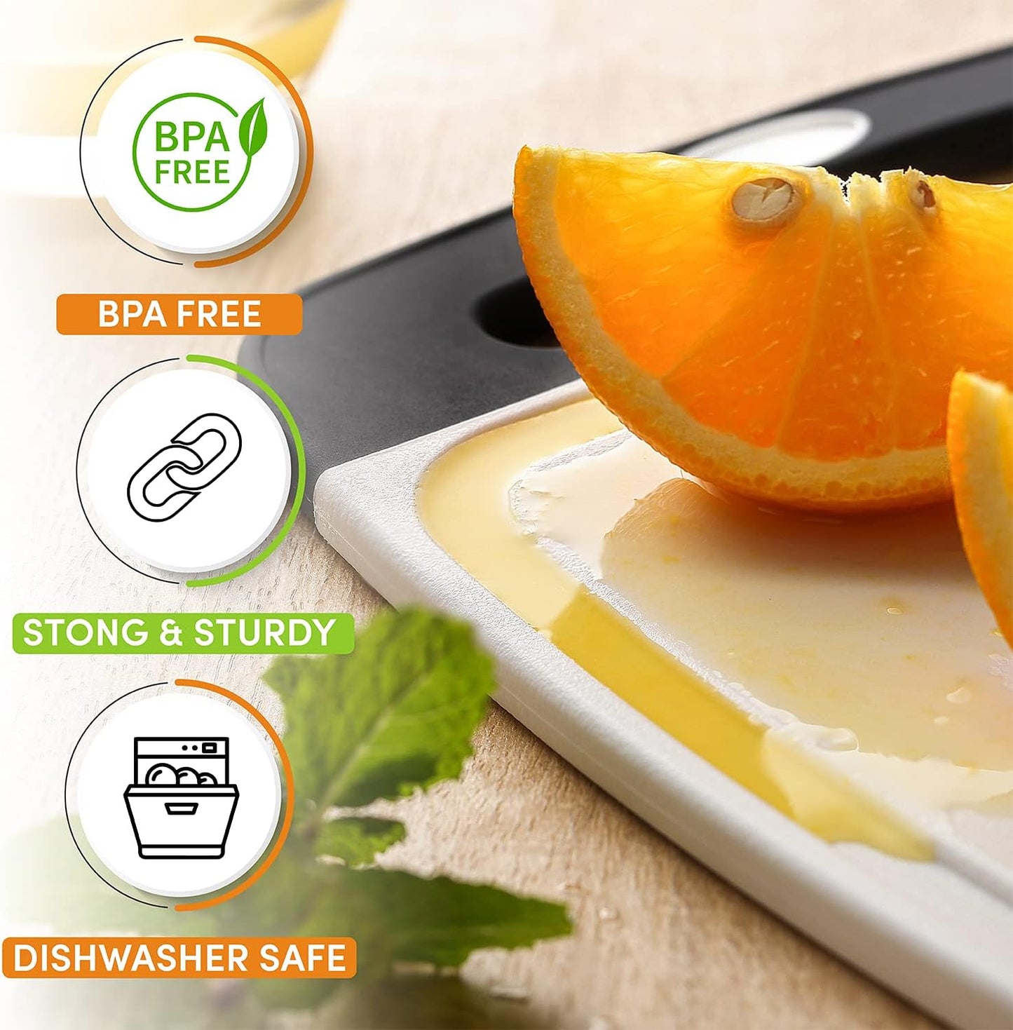Professional Cutting Boards for Kitchen with Soft Grip, Deep Juice Grooves, Non-Porous Chopping Board, Dishwasher Safe, BPA Free, Set of 3