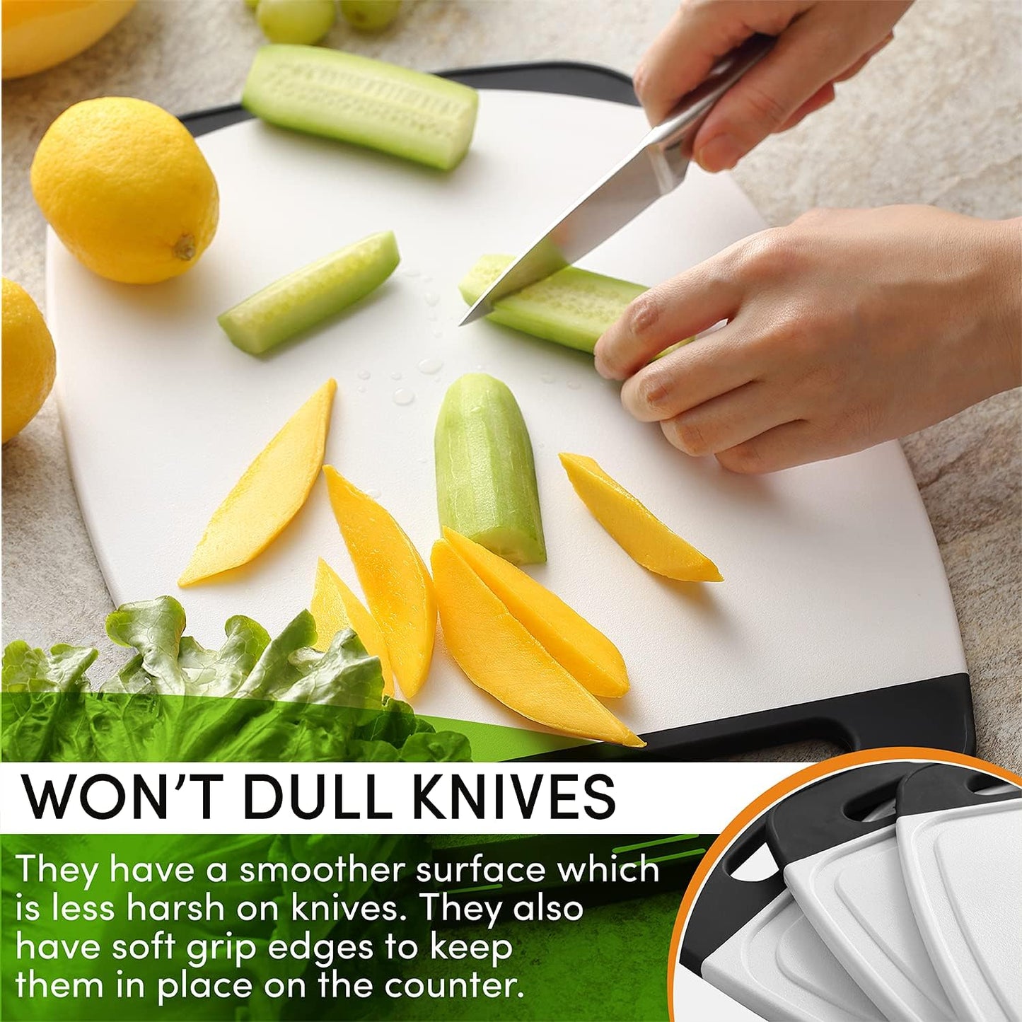 Professional Cutting Boards for Kitchen with Soft Grip, Deep Juice Grooves, Non-Porous Chopping Board, Dishwasher Safe, BPA Free, Set of 3