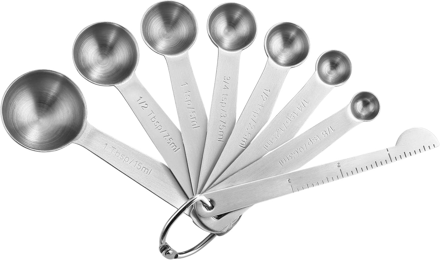 Spring Chef Measuring Spoons, Heavy Duty Round Stainless Steel Metal, for Dry or Liquid - Set of 7