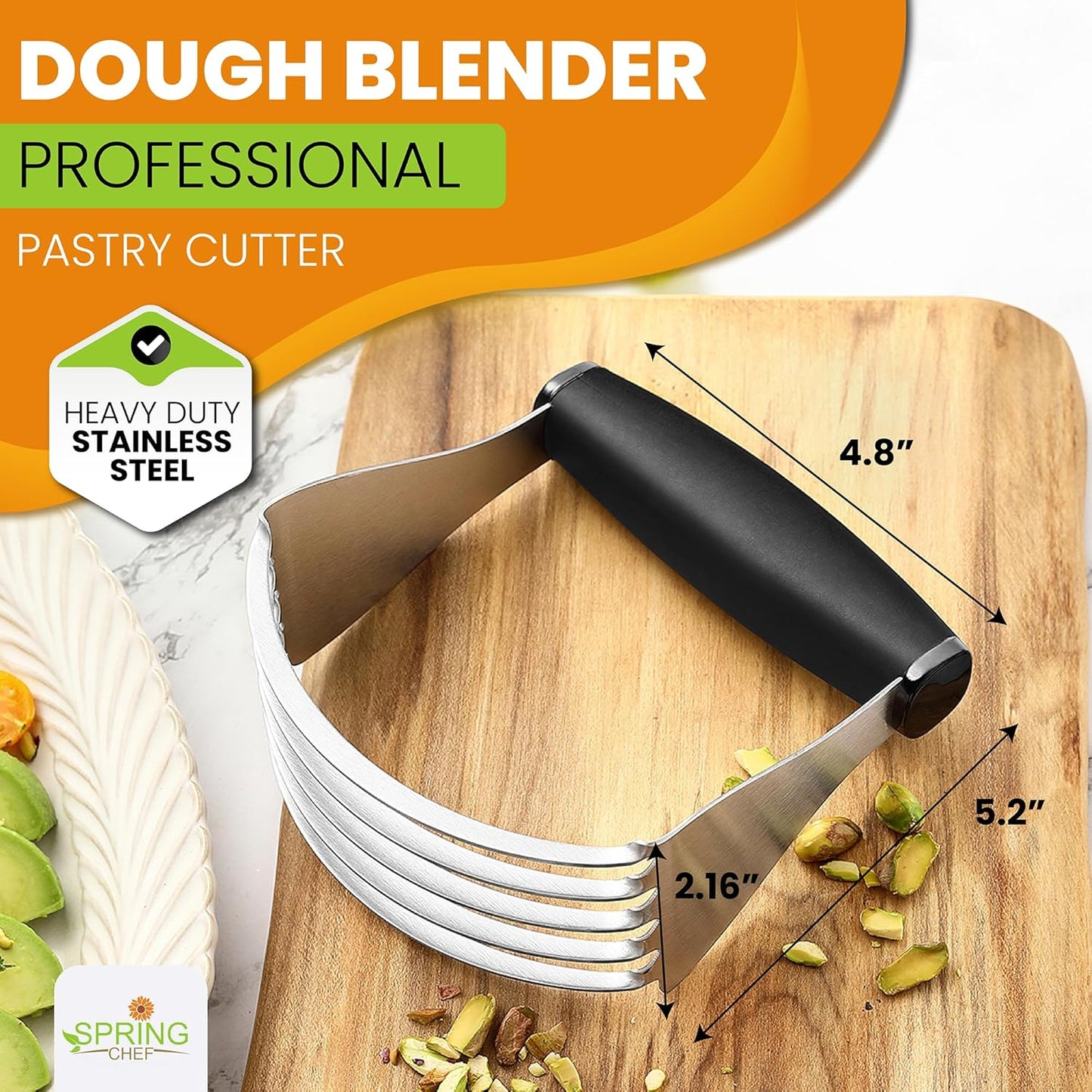 Spring Chef Dough Blender, Top Professional Pastry Cutter with Heavy Duty Stainless Steel Blades, X Large