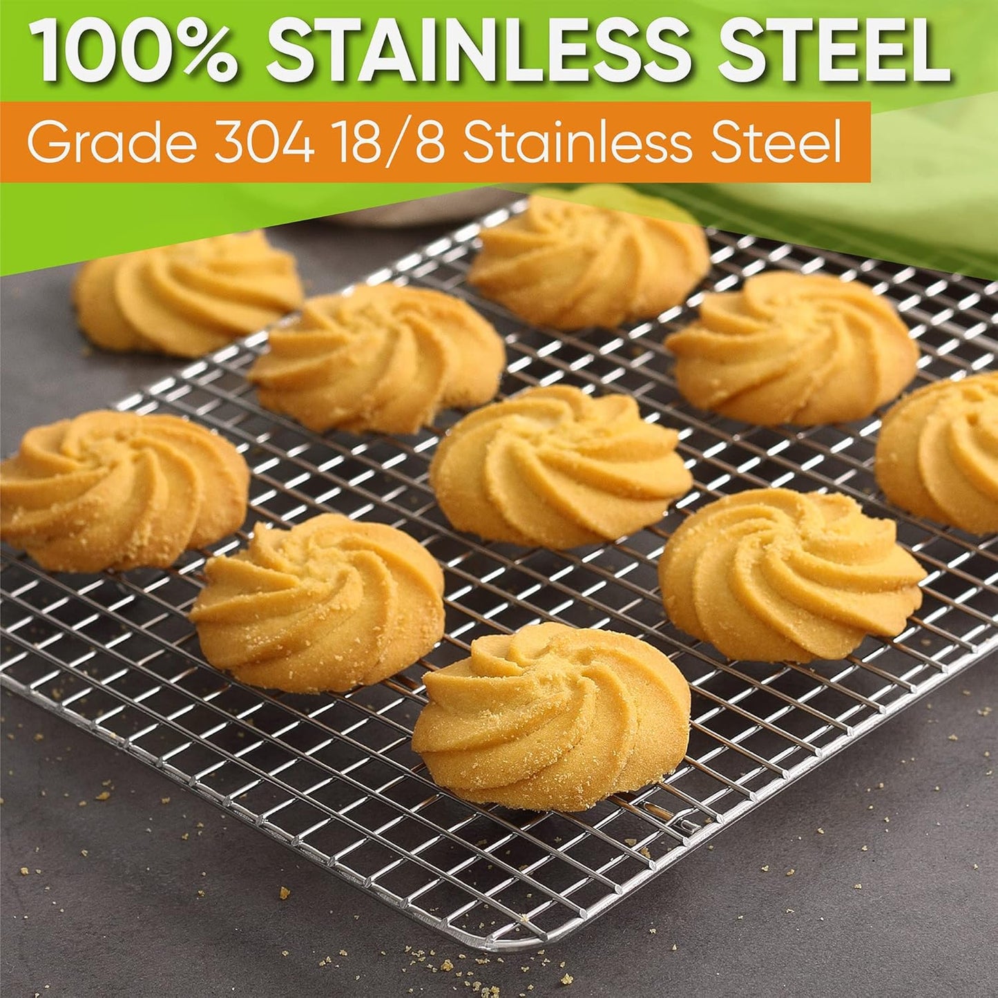 Spring Chef Cooling Rack - Baking Rack - Heavy Duty, 100% Stainless Steel, Oven Safe, 8.5" x 12" Fits Small Quarter Sheet Pan