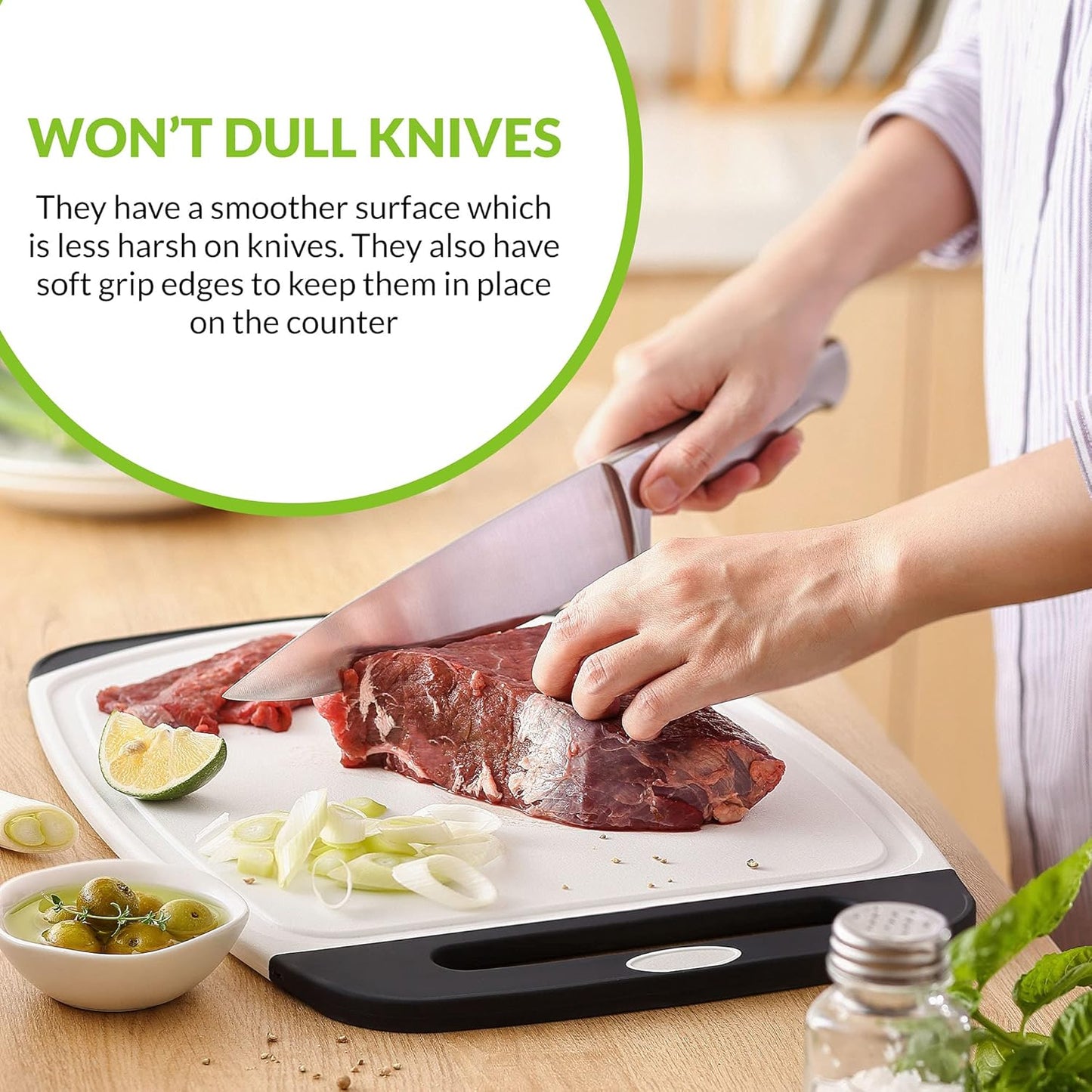 Professional Cutting Boards for Kitchen with Soft Grip, Deep Juice Grooves, Non-Porous Chopping Board, Dishwasher Safe, BPA Free, Set of 3