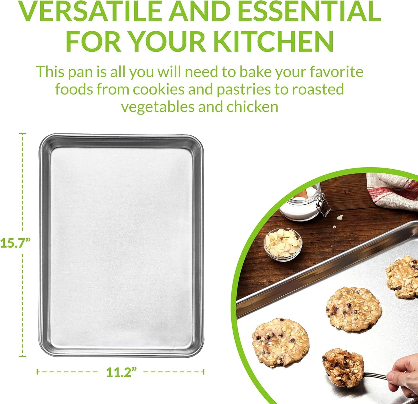 Spring Chef Aluminum Jelly Roll Pan, Baking Cookie Sheet For Oven, Heavy Duty, 11.2” x 15.7”