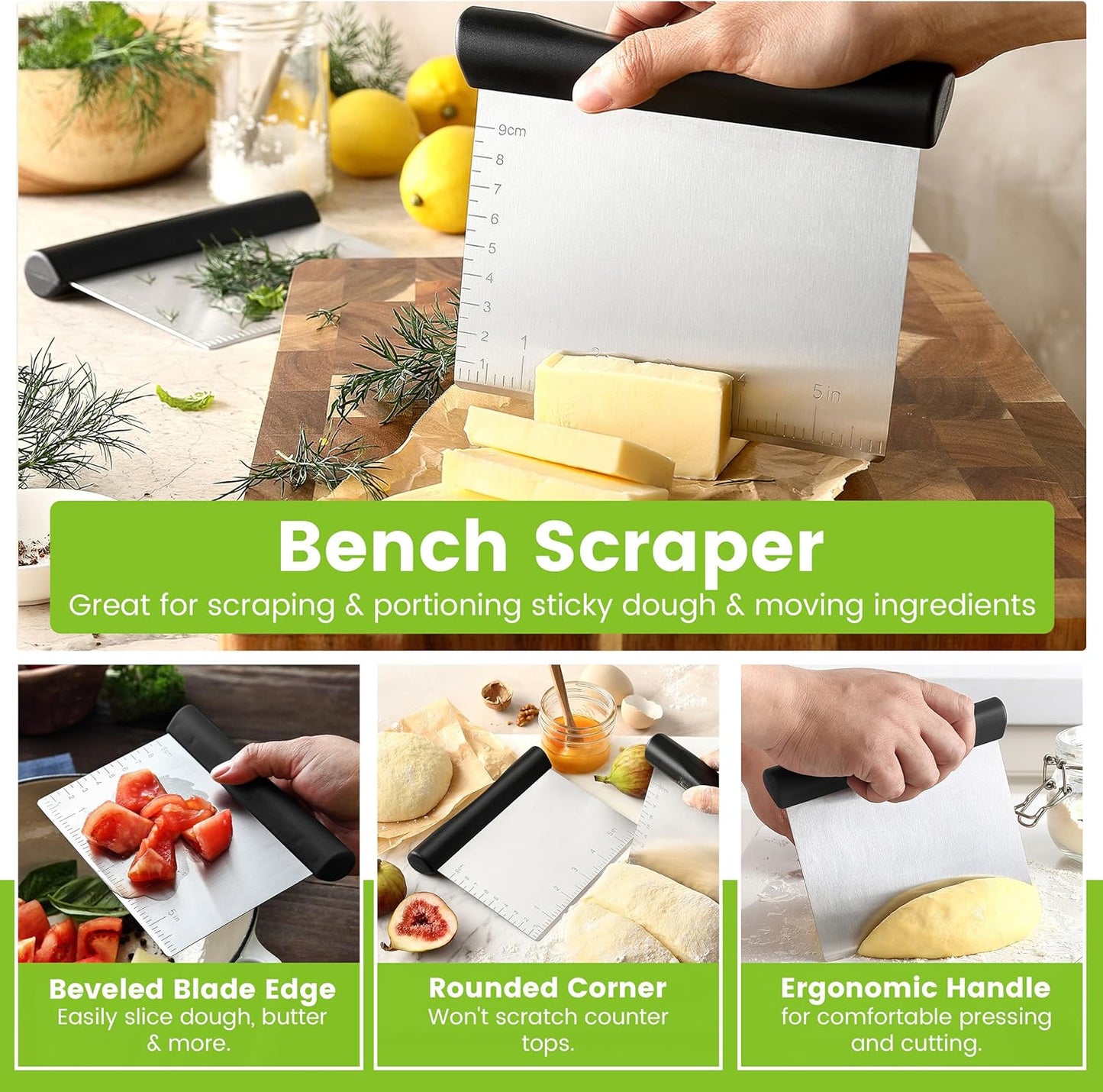Spring Chef Stainless Steel Dough Blender and Bench Scraper Set
