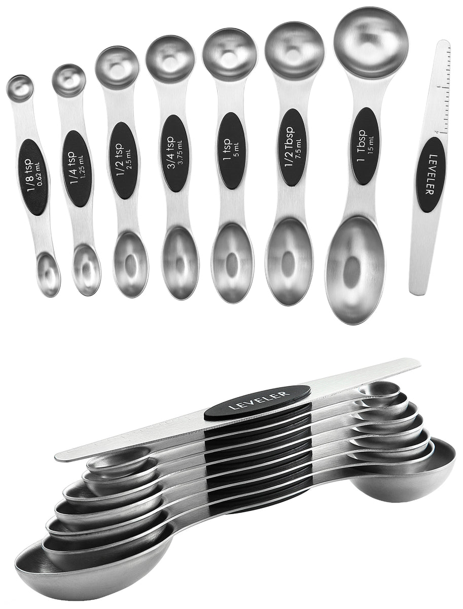 Magnetic Measuring Spoons Set Dual Sided Measuring Scoop With Leveler  Stainless Steel Measuring Spoons 9pcs