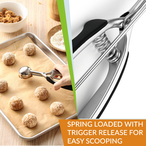 Spring Chef Cookie Scoop, Premium 18/8 Stainless Steel Disher with Soft Grip, Spring Loaded with Trigger Release