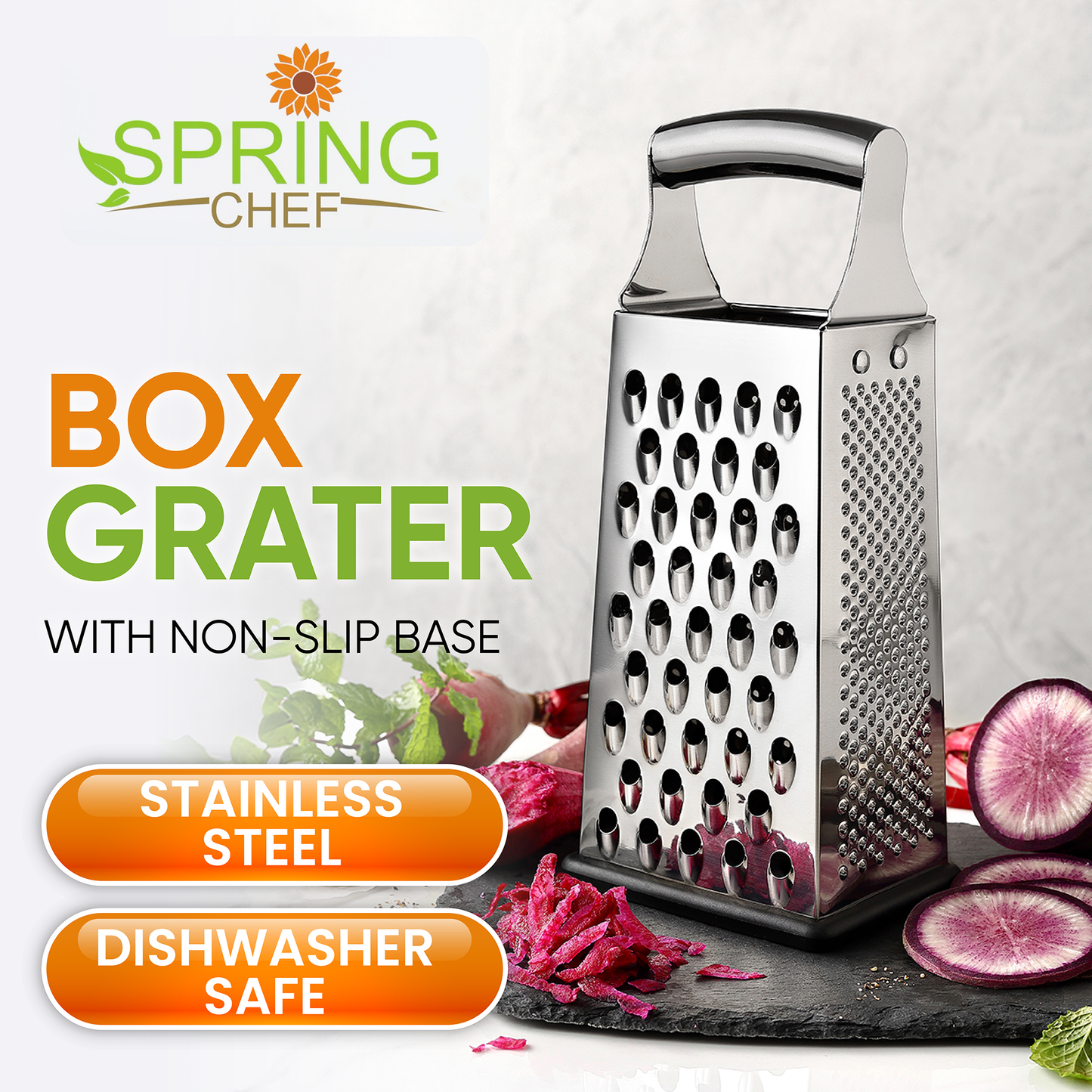 Professional Box Grater, 100% Stainless Steel with 4 Sides, Best for Parmesan Cheese, Vegetables, Ginger