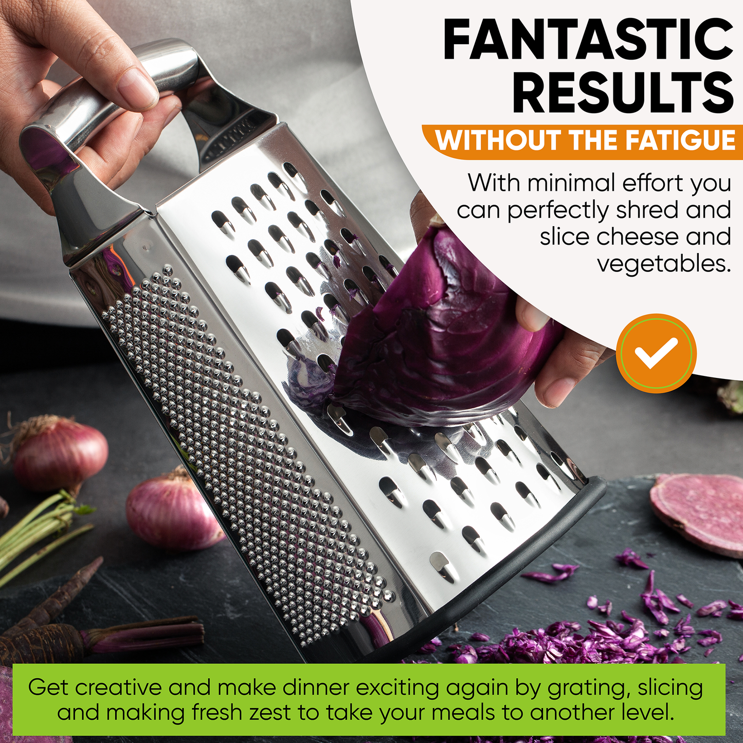 Professional Box Grater, 100% Stainless Steel with 4 Sides, Best for Parmesan Cheese, Vegetables, Ginger
