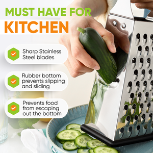 Professional Box Grater, 100% Stainless Steel with 4 Sides, Best for Parmesan Cheese, Vegetables, Ginger