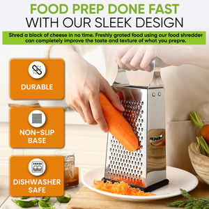 Professional Box Grater, 100% Stainless Steel with 4 Sides, Best for Parmesan Cheese, Vegetables, Ginger