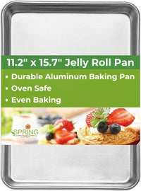 Spring Chef Aluminum Jelly Roll Pan, Baking Cookie Sheet For Oven, Heavy Duty, 11.2” x 15.7”