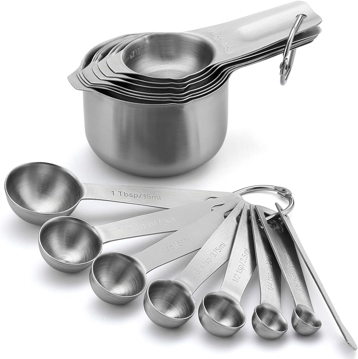 Spring Chef Measuring Cups and Spoons Set Stainless Steel - 15 piece Set of Baking Spoons and Cups with Leveler