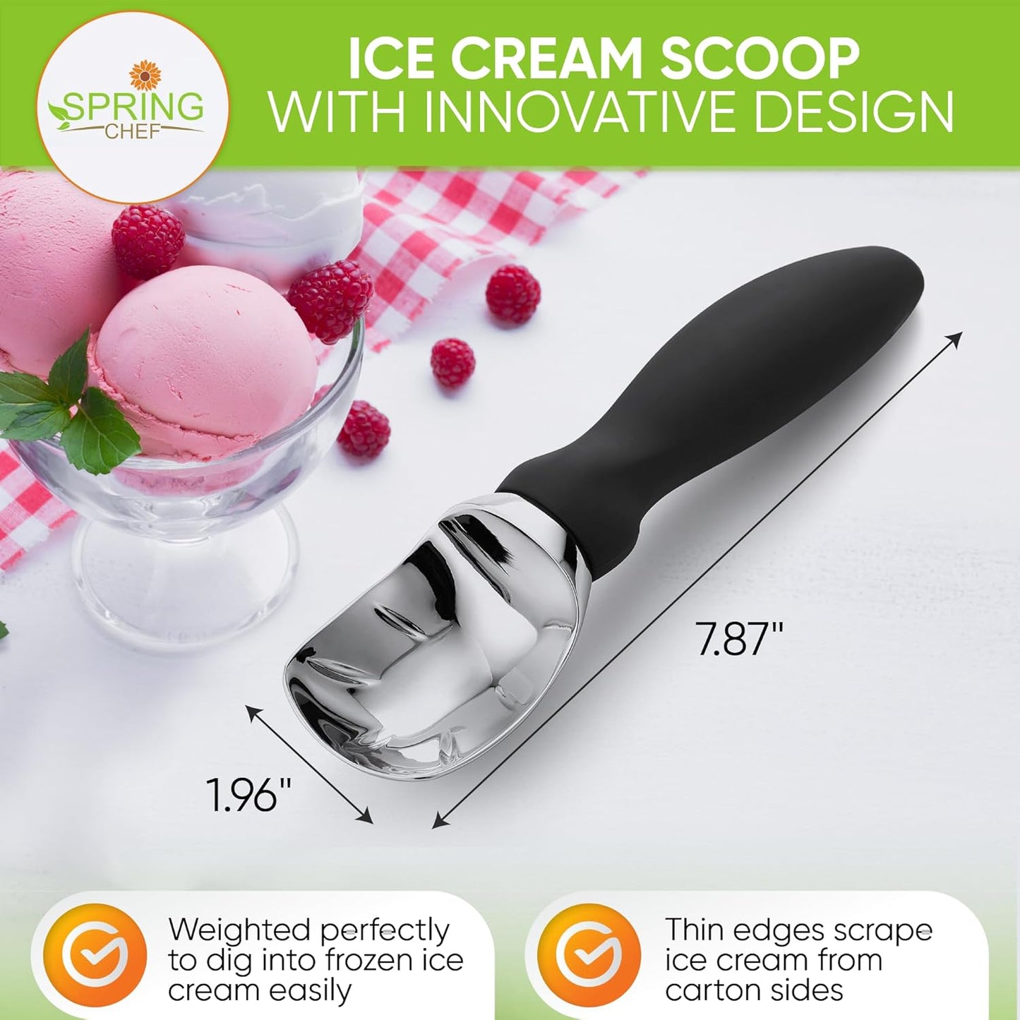 Spring Chef Ice Cream Scoop with Soft Grip Handle
