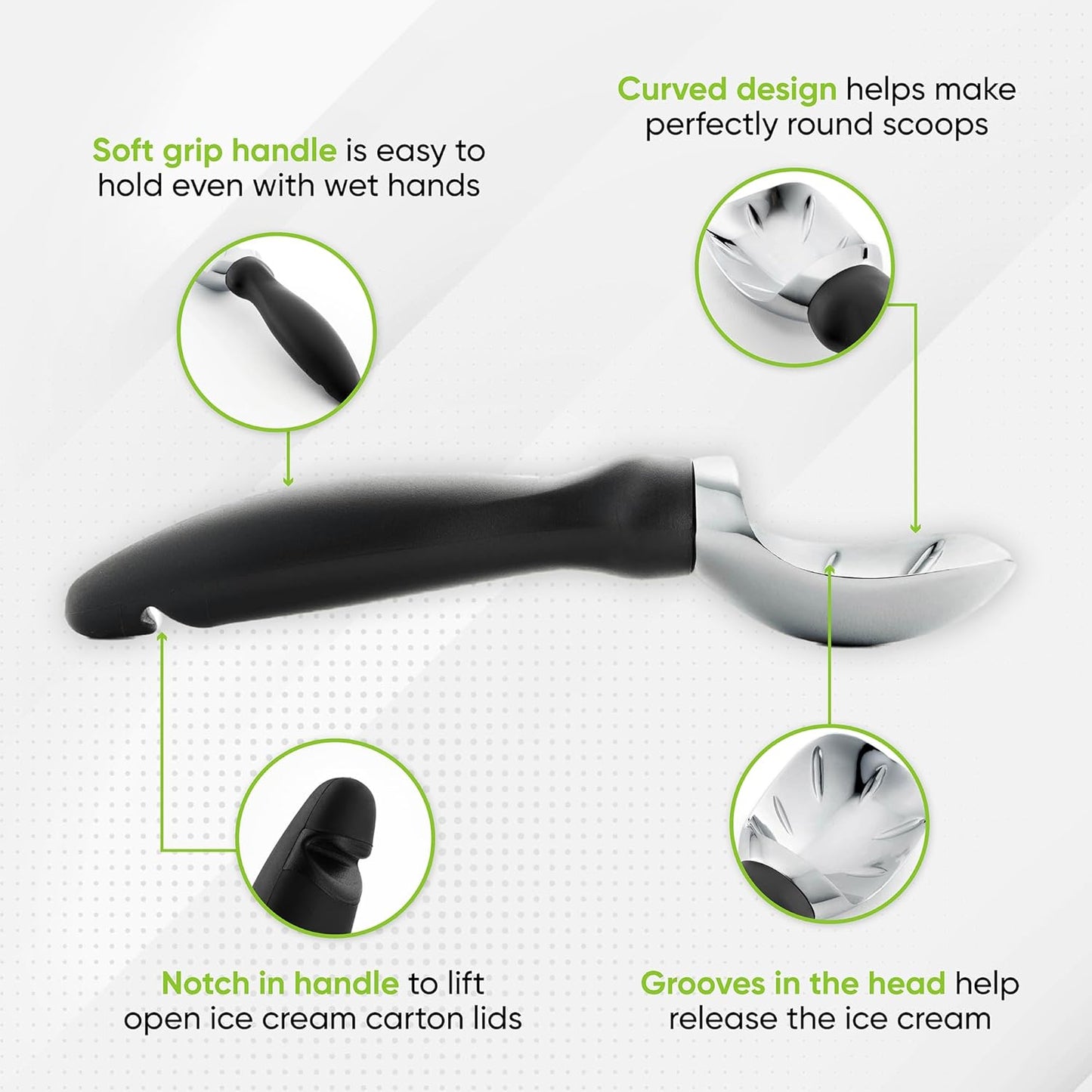 Spring Chef Ice Cream Scoop with Soft Grip Handle