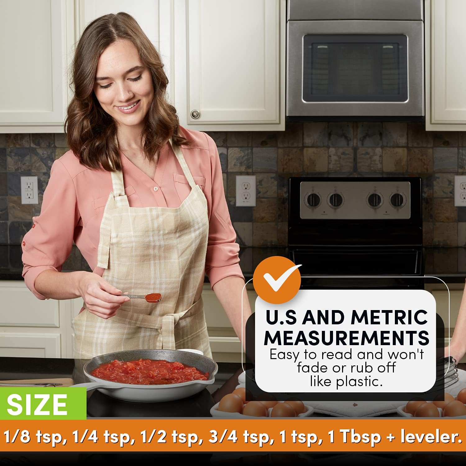 Heavy Duty Stainless Steel Metal Measuring Spoons (Set of 7 Including Leveler)