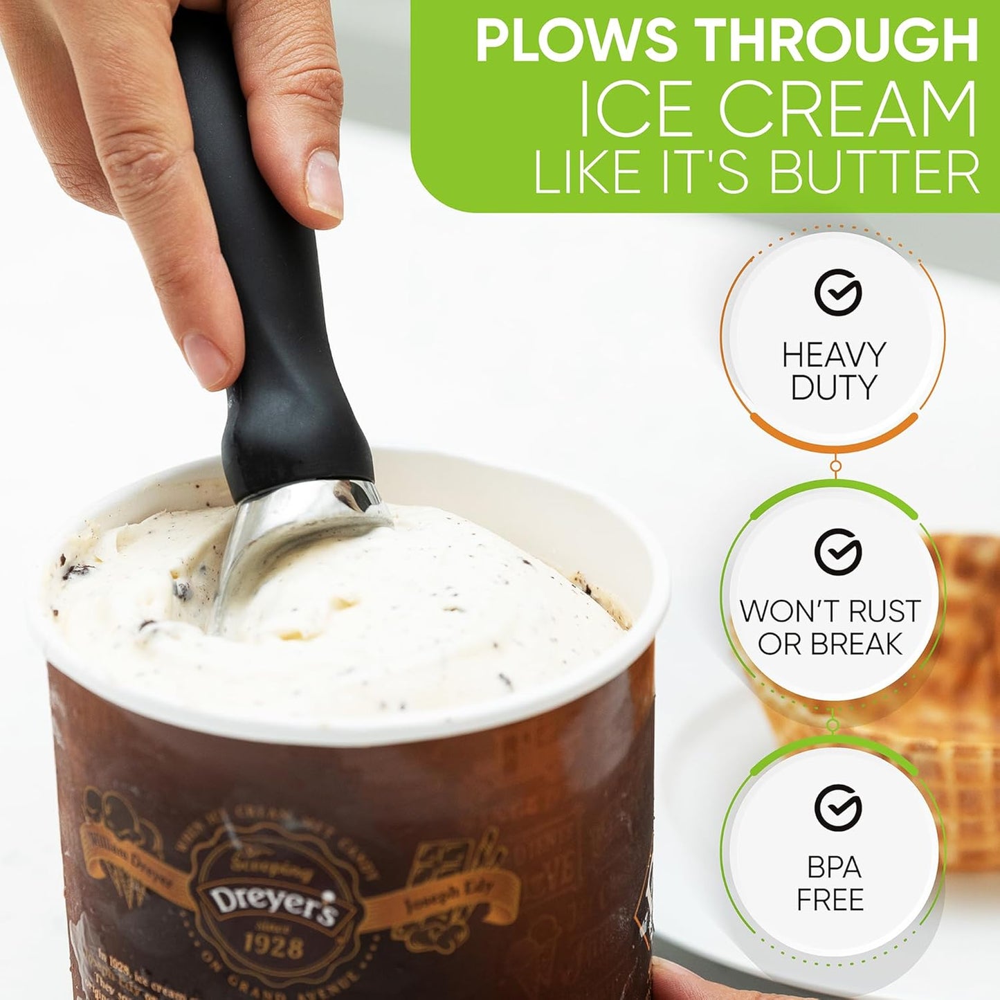 Spring Chef Ice Cream Scoop with Soft Grip Handle