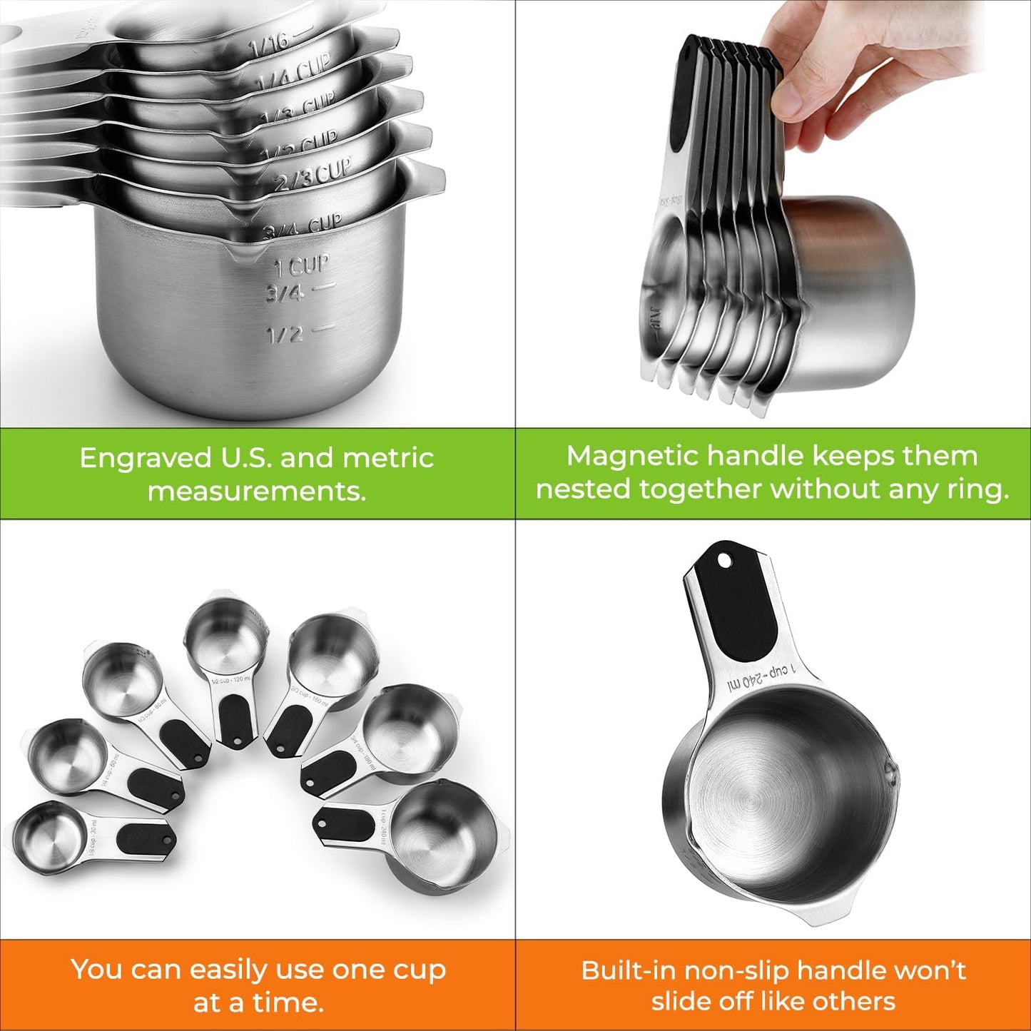 Spring Chef Magnetic Stainless Steel Measuring Cups Set of 7