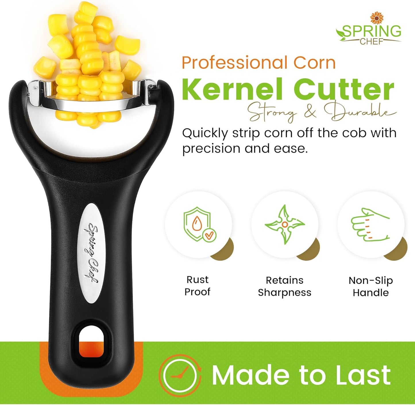 Spring Chef Stainless Steel Corn Peeler – Corn on the Cob Stripper Tool