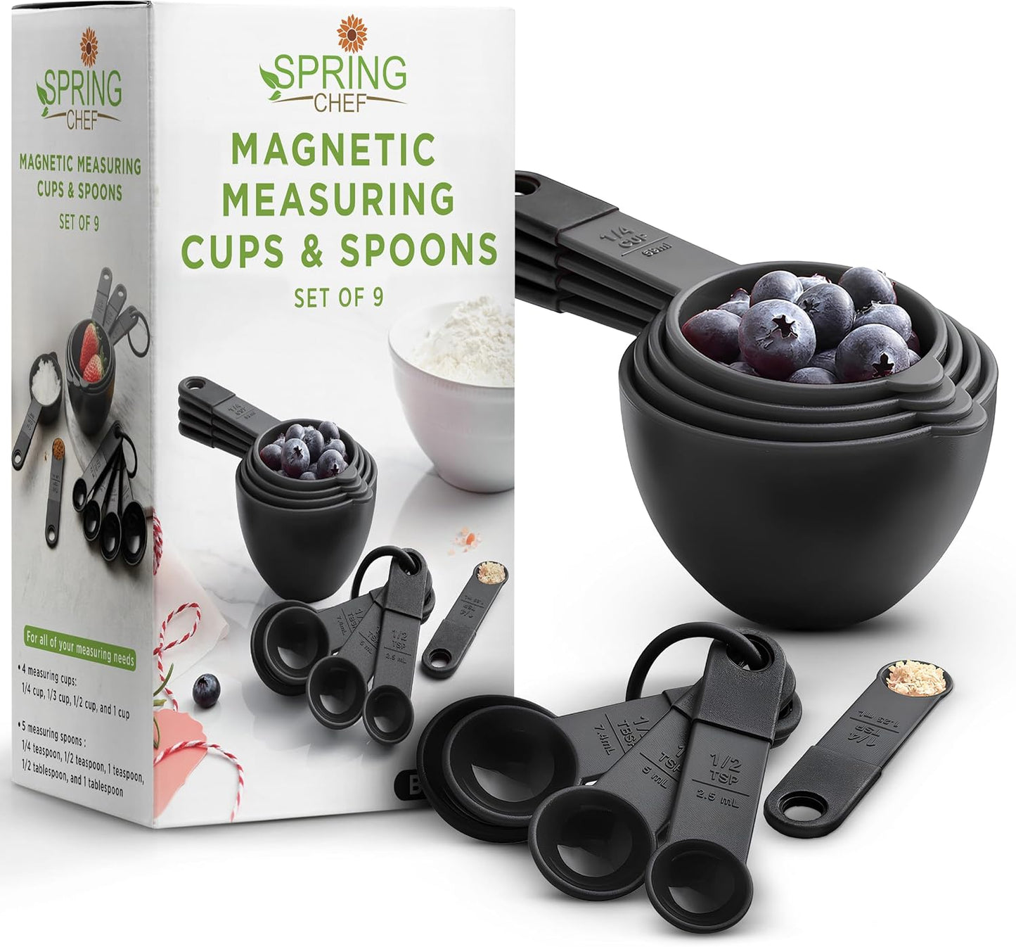 Spring Chef Plastic Measuring Cups and Spoons, Set of 9