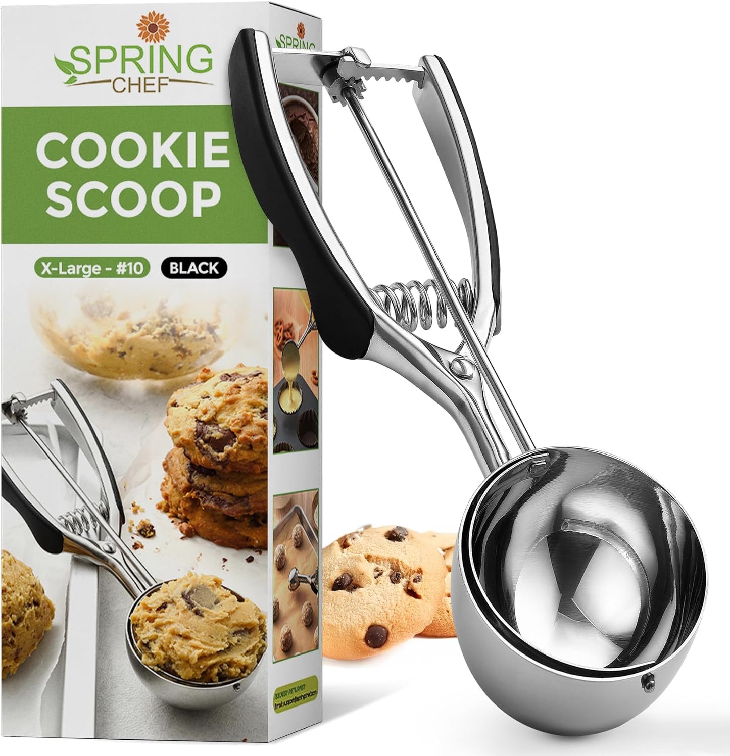 Spring Chef Cookie Scoop, Premium 18/8 Stainless Steel Disher with Soft Grip, Spring Loaded with Trigger Release