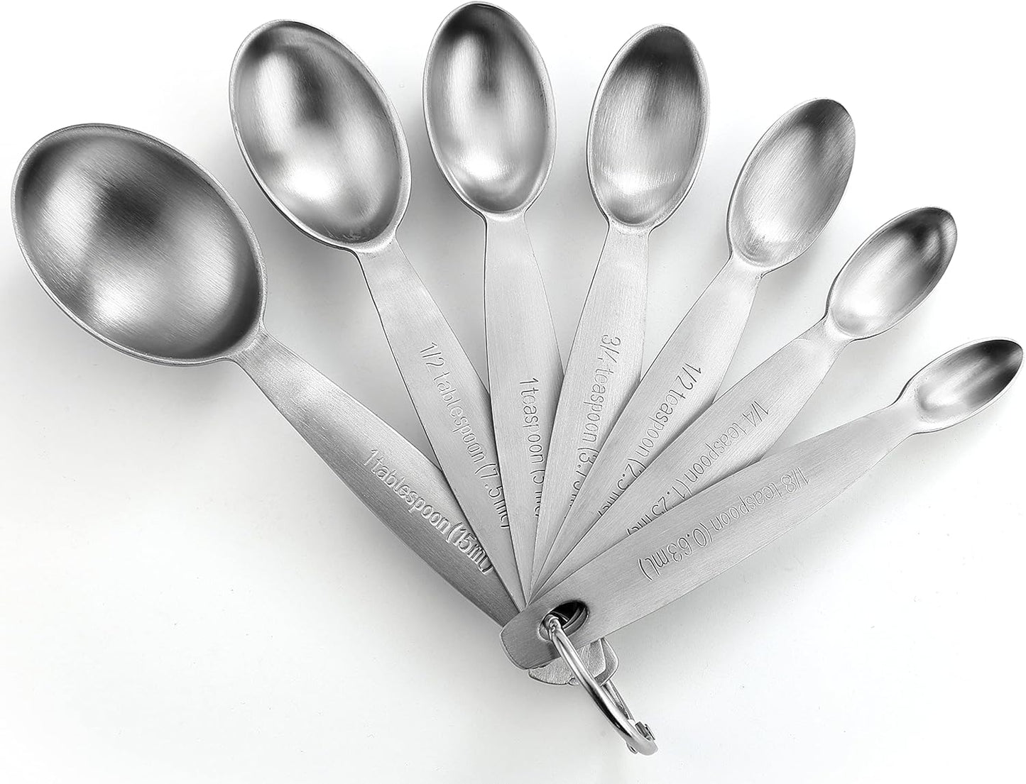 Spring Chef Measuring Spoons, Heavy Duty Oval Stainless Steel Metal, for Dry or Liquid - Fits in Spice Jar, Set of 7