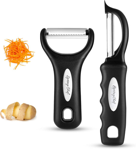 Spring Chef Swivel & Vegetable Julienne Peeler Set with Stainless Steel Sharp Blades -Black