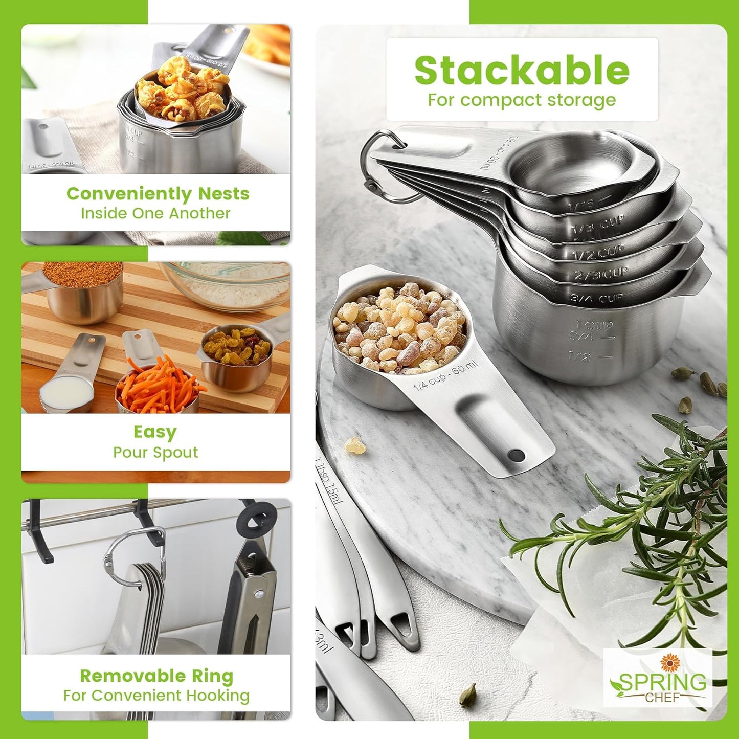 Spring Chef Stainless Steel Measuring Cups, Set of 7
