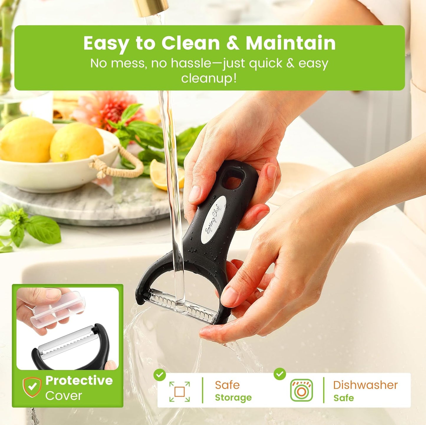 Spring Chef Swivel & Vegetable Julienne Peeler Set with Stainless Steel Sharp Blades -Black