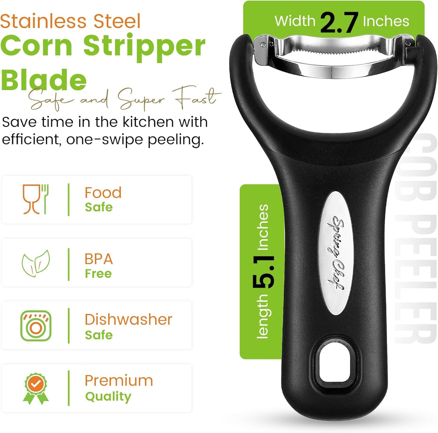 Spring Chef Stainless Steel Corn Peeler – Corn on the Cob Stripper Tool