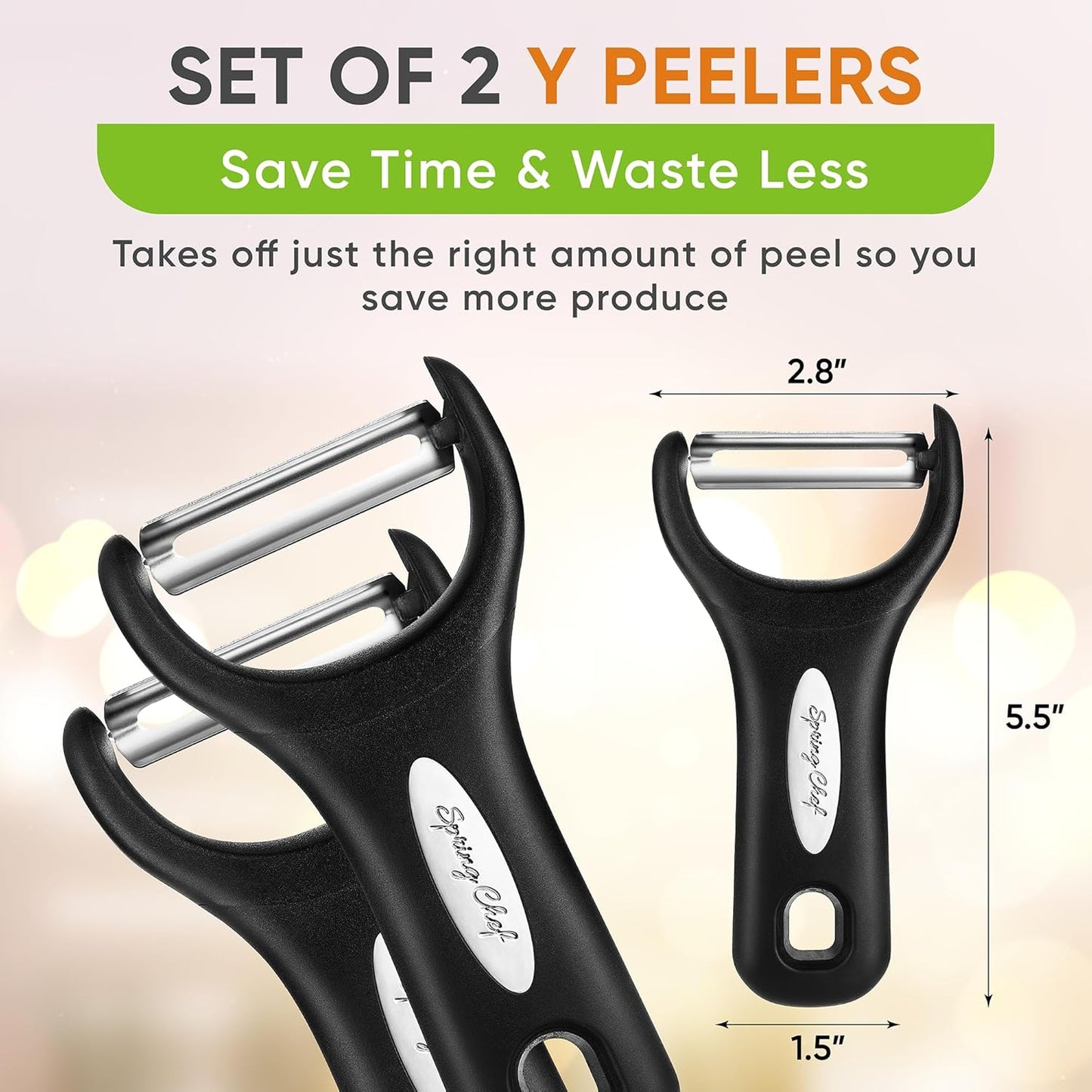 Spring Chef Stainless Steel Vegetable Y Peeler Set of 2 - Black