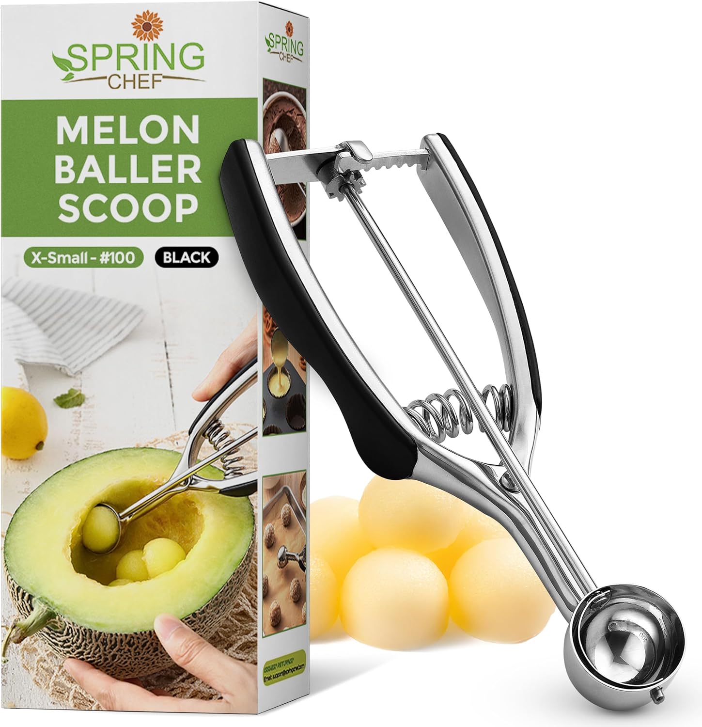 Spring Chef Cookie Scoop, Premium 18/8 Stainless Steel Disher with Soft Grip, Spring Loaded with Trigger Release