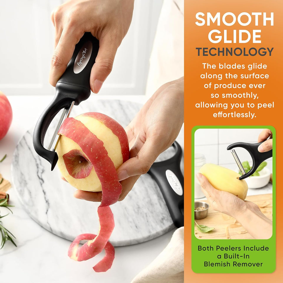 Spring Chef Swivel Vegetable Peeler & Y Potato Peeler Stainless Steel Blades - Black