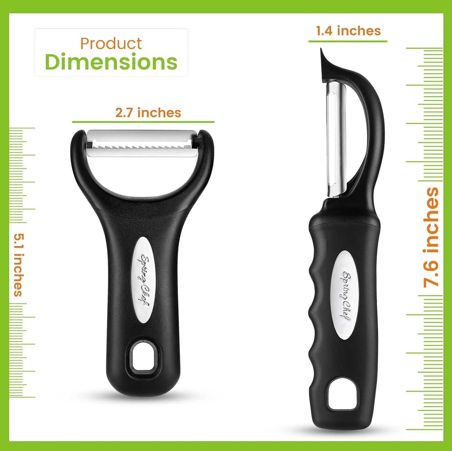 Spring Chef Swivel & Vegetable Julienne Peeler Set with Stainless Steel Sharp Blades -Black