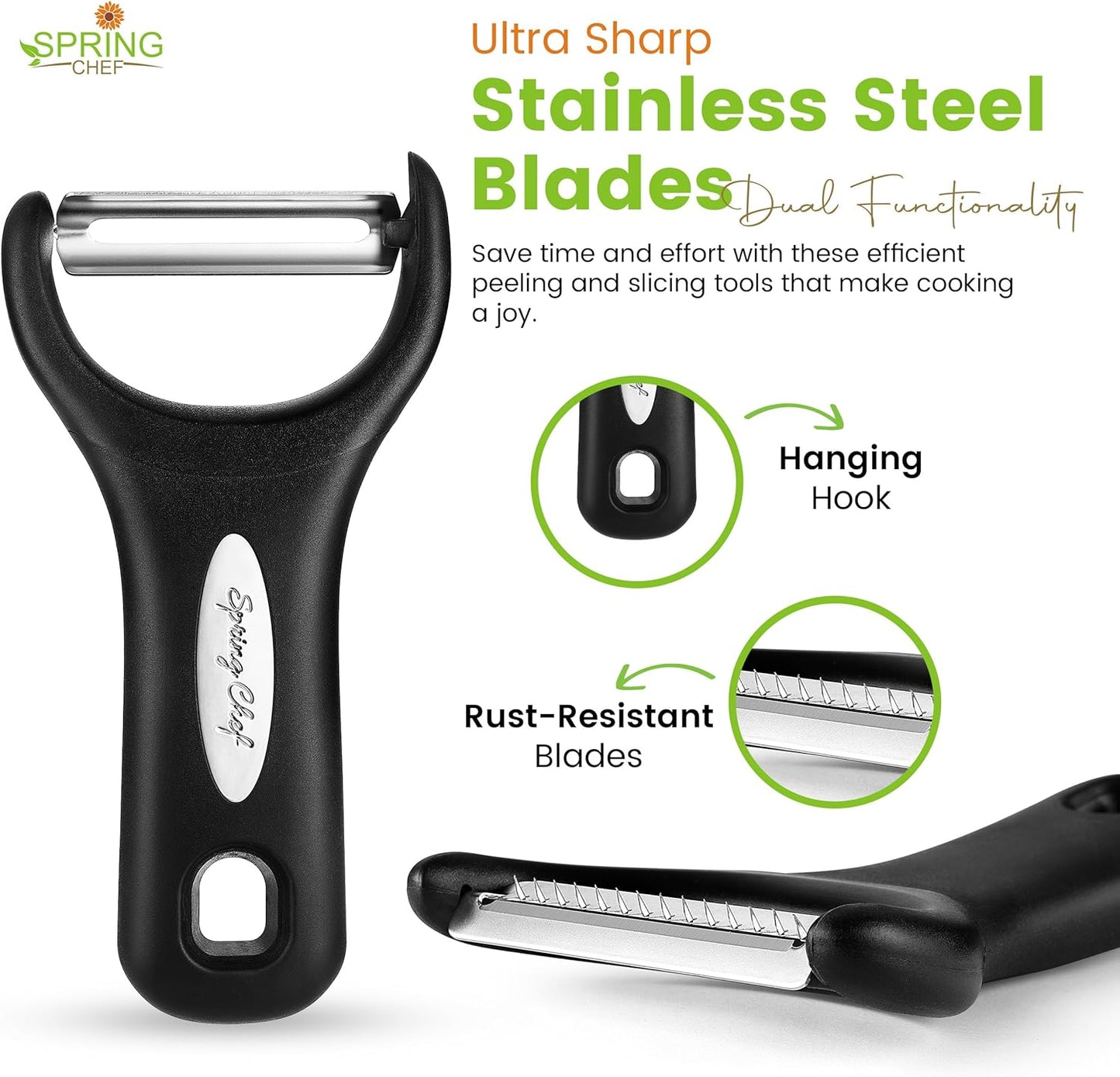 Spring Chef Premium Y & Vegetable Julienne Peeler Set for Kitchen with Stainless Steel Sharp Blades
