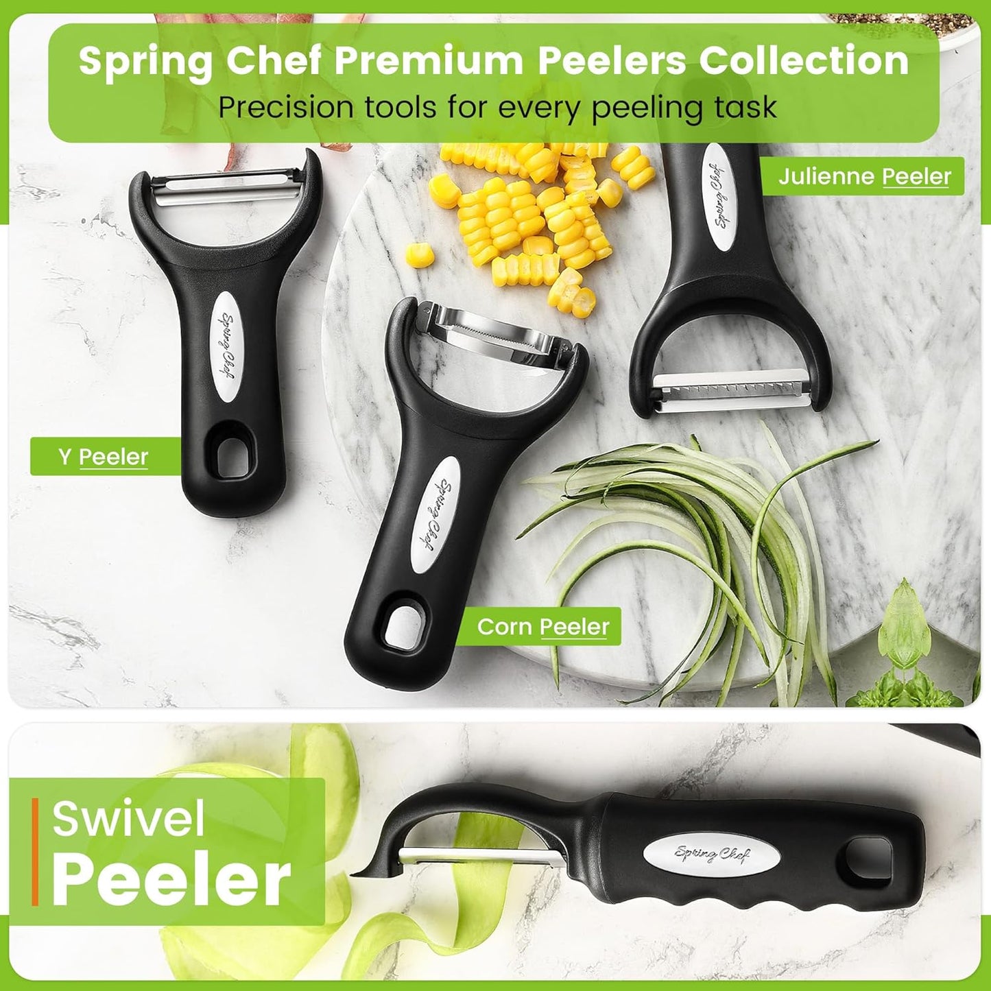 Spring Chef Premium Y & Vegetable Julienne Peeler Set for Kitchen with Stainless Steel Sharp Blades