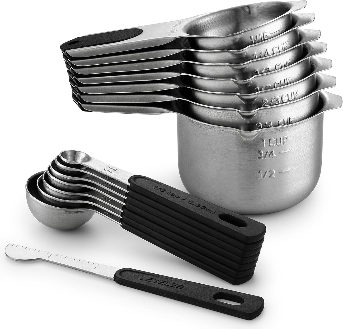 Spring Chef Magnetic Measuring Cups & Spoons Set (Patent Pending), Round Set of 15 with Leveler