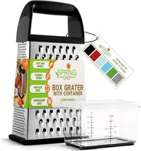 Professional Box Grater With Storage Container, Stainless Steel & Soft Grip Handle, 4 Sides, Handheld Kitchen Food Shredder