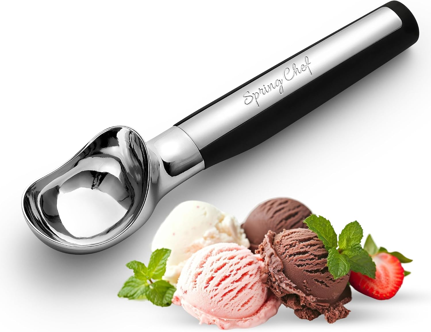 Spring Chef Heavy Duty Metal Ice Cream Scoop with Soft Grip Handle