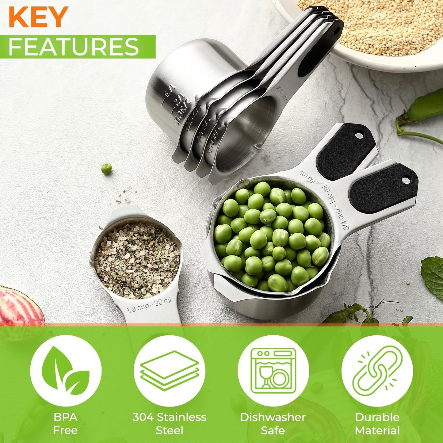Spring Chef Magnetic Stainless Steel Measuring Cups Set of 7