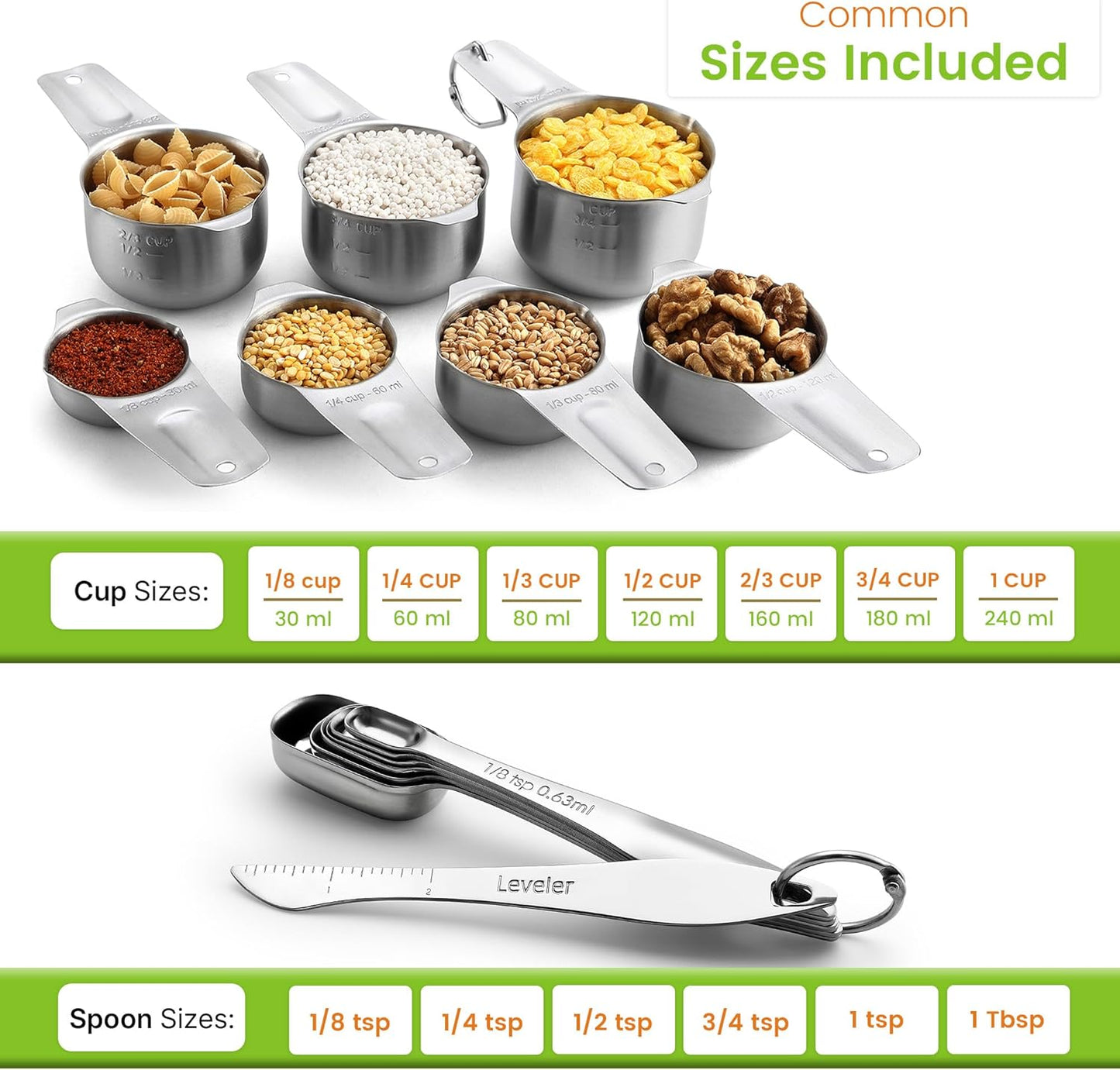 Spring Chef Stainless Steel Measuring Cups and Spoons Set of 14 with Leveler