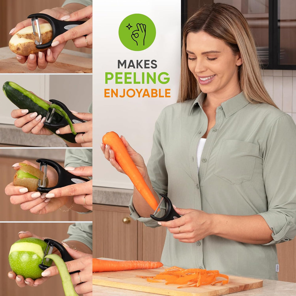Spring Chef Swivel Vegetable Peeler & Y Potato Peeler Stainless Steel Blades - Black