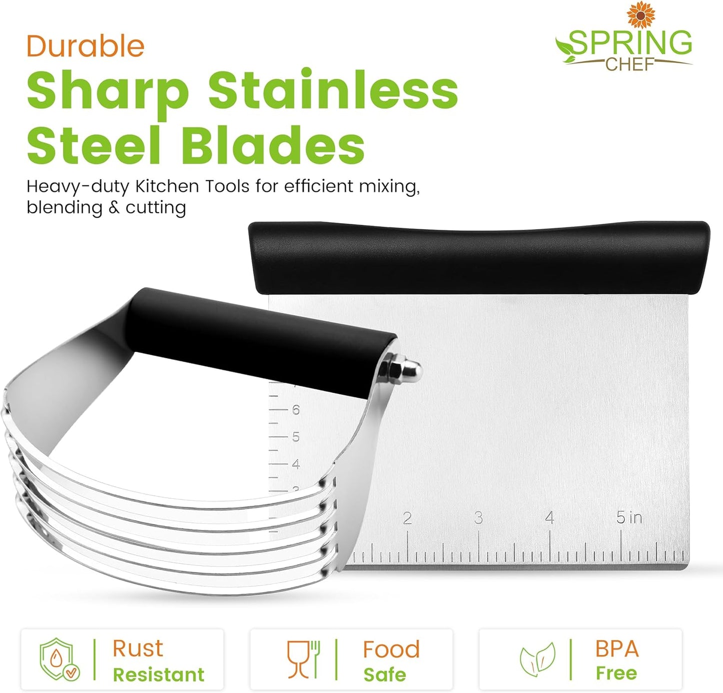 Spring Chef Stainless Steel Dough Blender and Bench Scraper Set