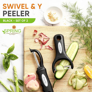 Spring Chef Swivel Vegetable Peeler & Y Potato Peeler Stainless Steel Blades - Black