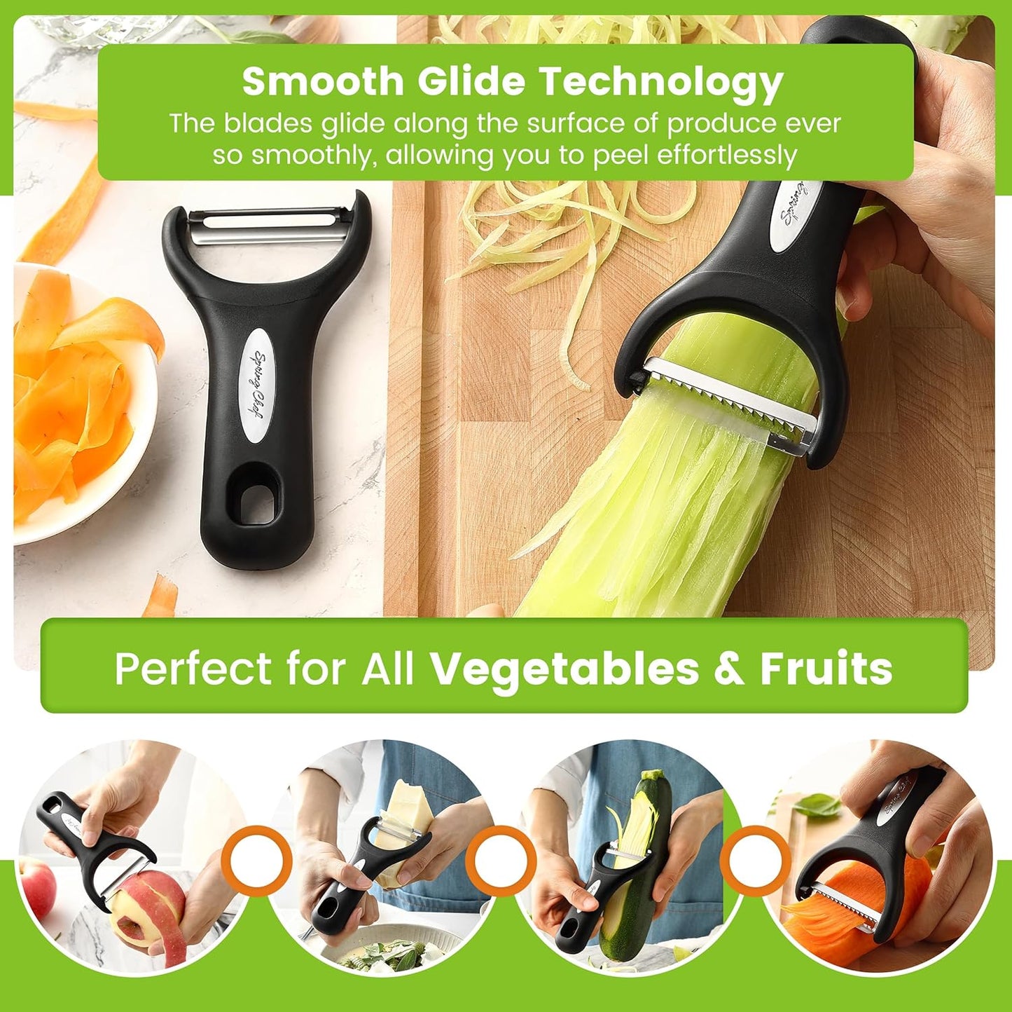 Spring Chef Premium Y & Vegetable Julienne Peeler Set for Kitchen with Stainless Steel Sharp Blades