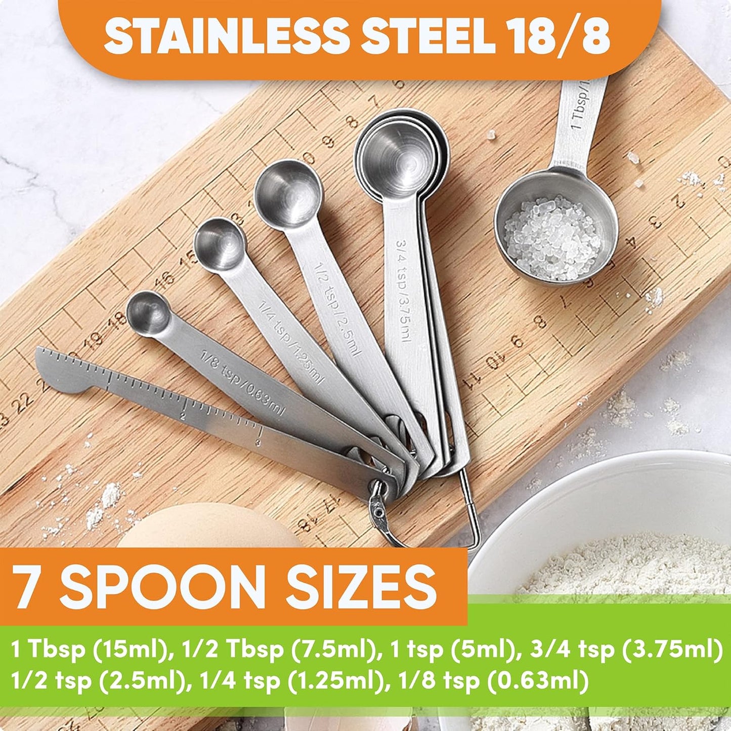 Spring Chef Measuring Cups and Spoons Set Stainless Steel - 15 piece Set of Baking Spoons and Cups with Leveler