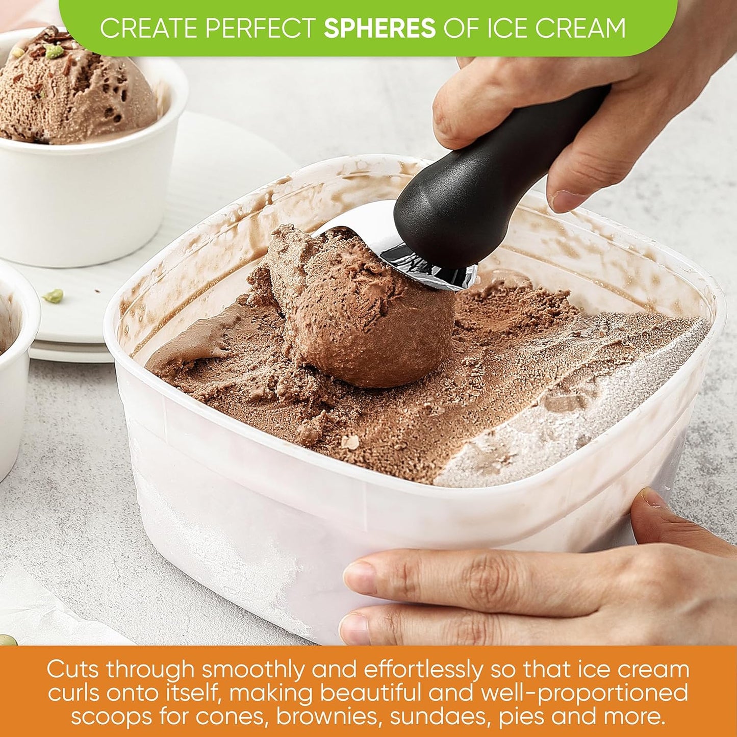 Spring Chef Ice Cream Scoop with Soft Grip Handle (2 Pack)