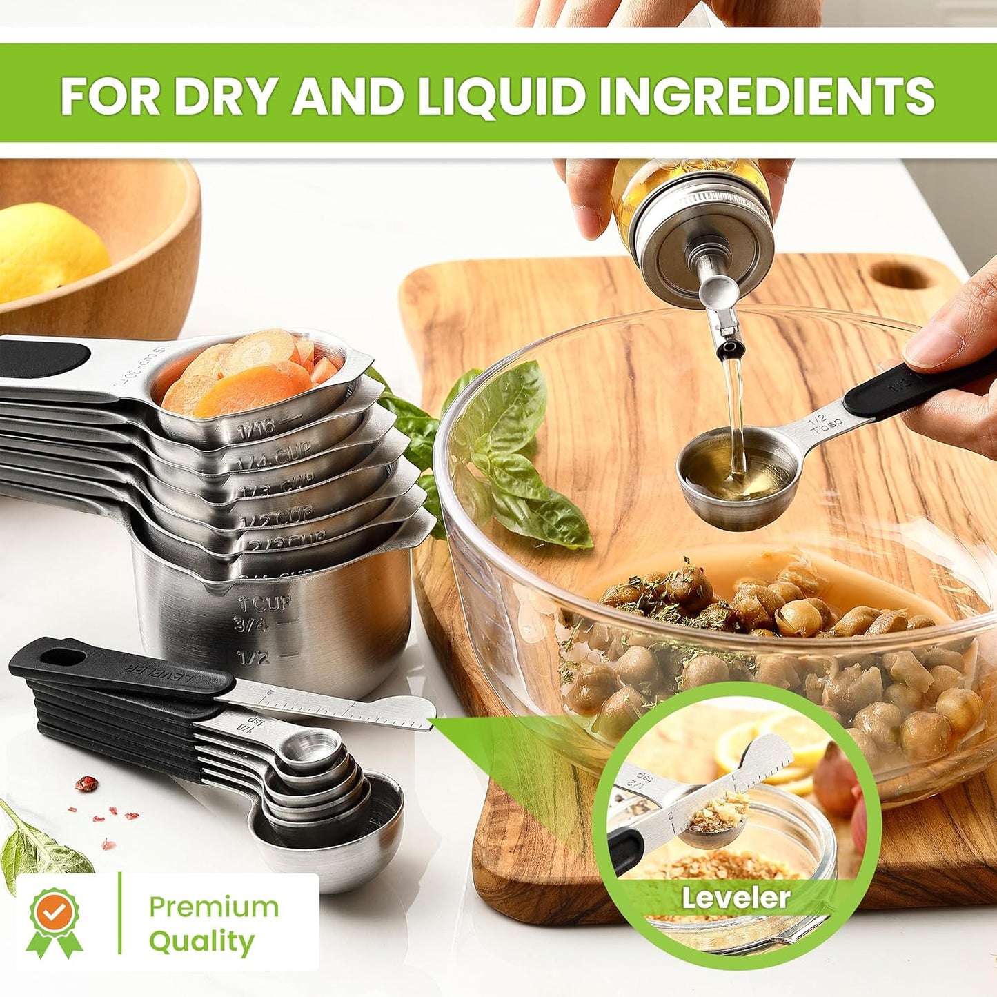 Spring Chef Magnetic Measuring Cups & Spoons Set (Patent Pending), Round Set of 15 with Leveler