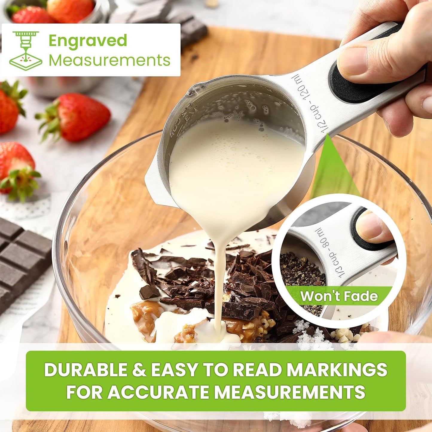 Spring Chef Magnetic Measuring Cups & Spoons Set (Patent Pending), Round Set of 15 with Leveler