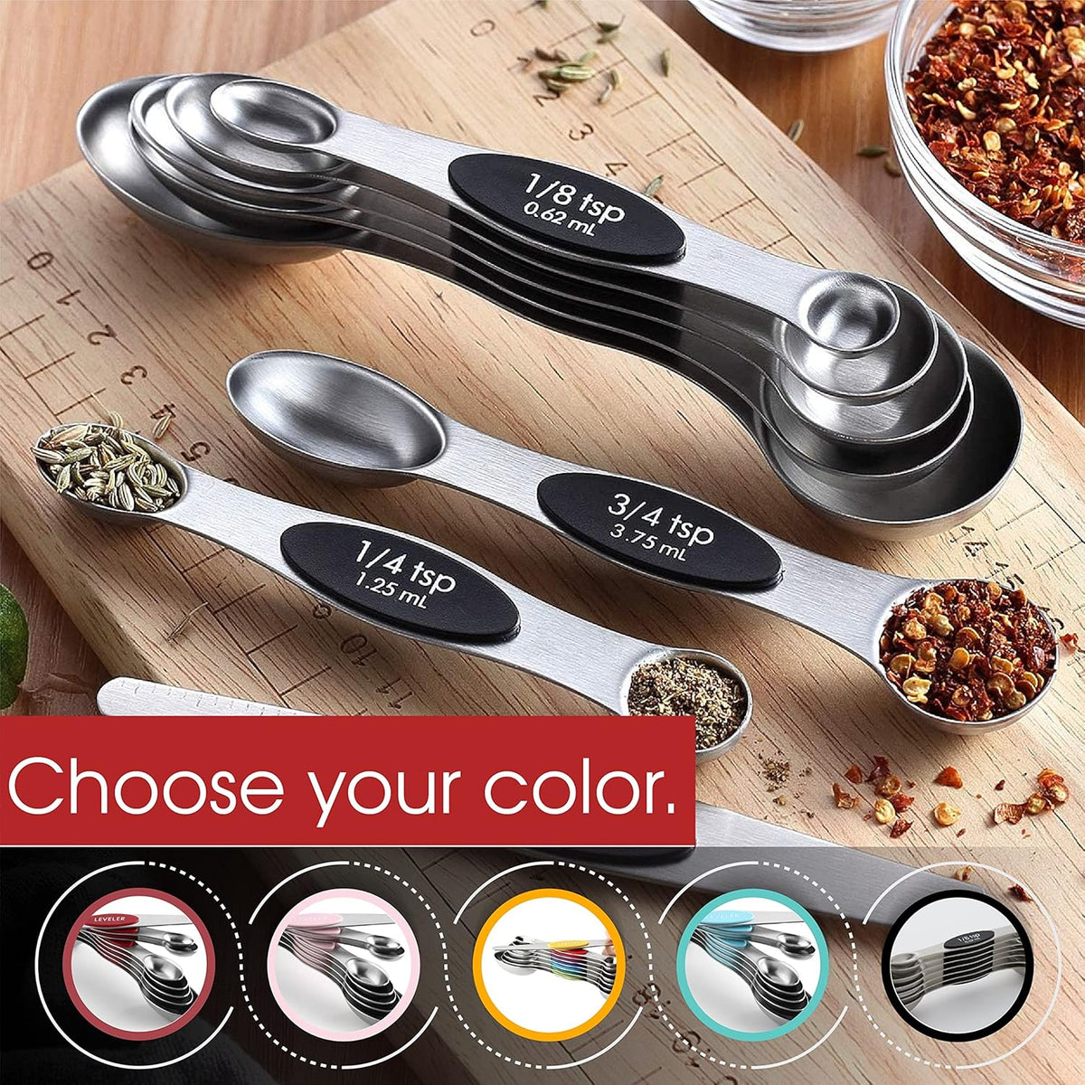 Stackable Spoon Set Kitchen Must Haves 2025 Magnetic s Of 9 Stainless Steel Dual Sided ...