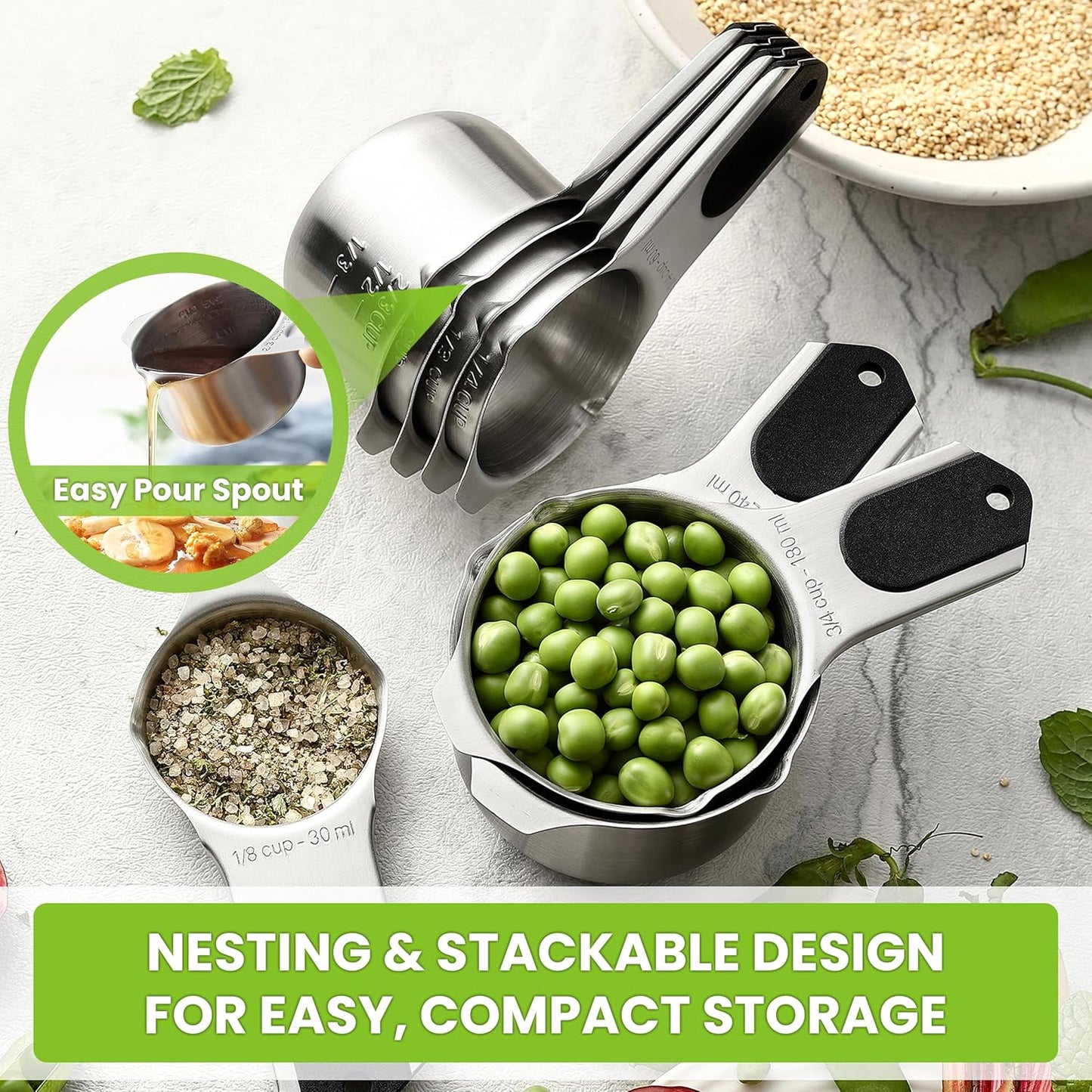 Spring Chef Magnetic Measuring Cups & Spoons Set (Patent Pending), Round Set of 15 with Leveler